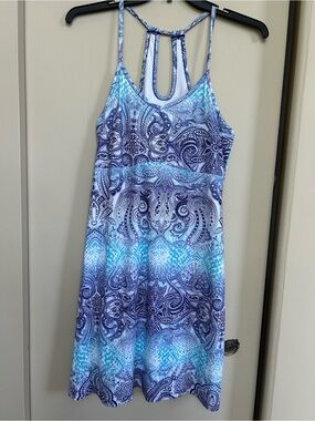 TEHAMA Turquoise and Purple Paisley Athletic Dress Stretch Built-in-bra, L